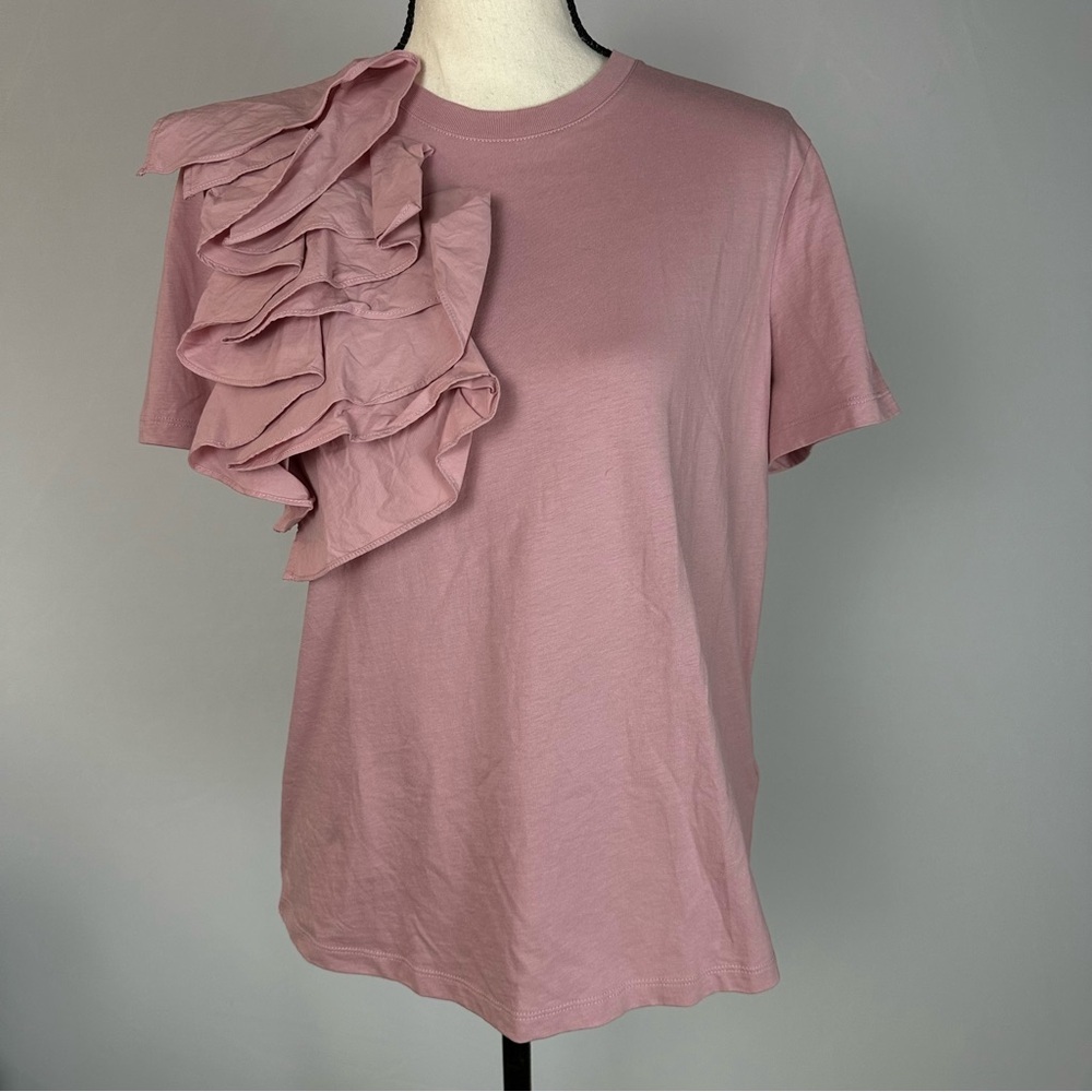 TED BAKER LONDON Frill Detail Relaxed Cotton Top in pink - size 3 UK/ 8 US